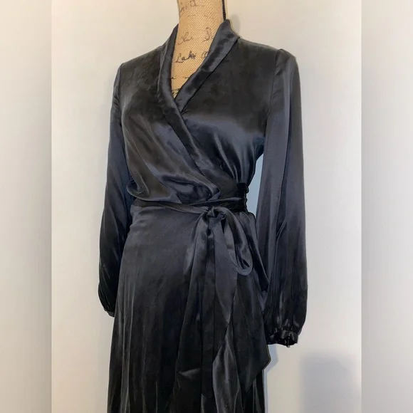 ZIMMERMAN BLACK SILK RUFFLE LONG DRESS ASYMMETRICAL WITH BELT SIZE 0 - Picture 7 of 13